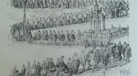 Una ilustración que muestra la procesión del Corpus en Madrid hacia 1650 Procesión del Corpus