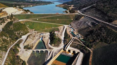 Obras de recrecimiento del embalse de Yesa, a vista de dron Obras de recrecimiento del embalse de Yesa, a vista de dron