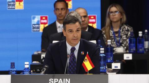 Pedro Sánchez, en su intervención en la OTAN Pedro Sánchez, en su intervención en la OTAN