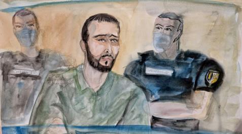 Salah Abdeslam, en una ilustración realizada durante el juicio Salah Abdeslam, en una ilustración realizada durante el juicio