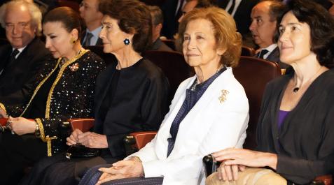 La reina emérita en el acto y concierto de clausura del curso académico 2021-2022 de la Escuela Superior de Música Reina Sofía de Madrid La reina Sofía en una de sus últimas apariciones públicas, en Madrid.