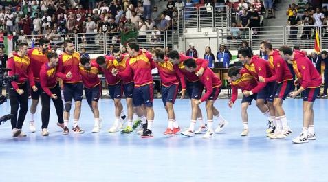 Celebración de los 'Hispanos' tras vencer a Egipto en la final de los Juegos Mediterráneos de Orán
