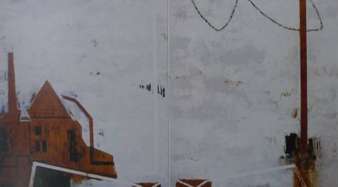 Cuadro de Fernando Iriarte 'La nube, el río y el molino' se creó como un díptico. Fernando Iriarte pintó el cuadro en 1992
