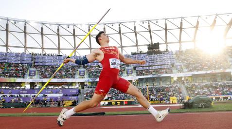 Lanzamiento de Manu Quijera en el Mundial de Atletismo celebrado en Eugene Manu Quijera