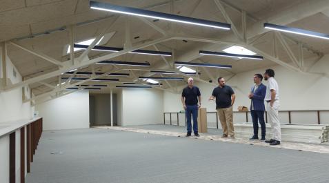 obras-palacio-navarra De izquierda a derecha: Jon Iriarte, vicepresidente Remírez, Miguel Moreno y Joseba Asiain, durante la visita a las obras de la tercera planta