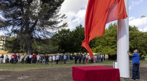 Bandera El acto de izado de la bandera de Navarra en la plaza de los Fueros, el pasado 23 de junio