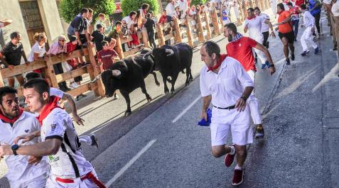 Peralta Uno de los momentos vividos ayer en el encierro de Peralta
