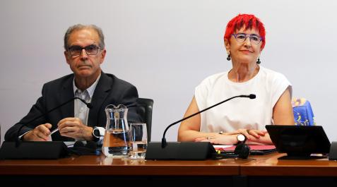 Sindurain La consejera de Salud, Santos Induráin, durante su comparecencia junto al director Gerente del Servicio Navarro de Salud, Gregorio Achutegui