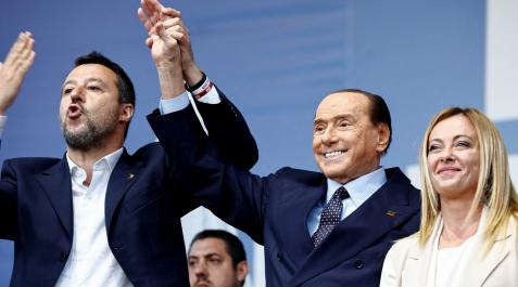 Matteo Salvini, Silvio Berlusconi y Giorgia Meloni Matteo Salvini, Silvio Berlusconi y Giorgia Meloni, en un acto de campaña