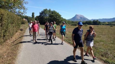 Un grupo de caminantes en una de las caminatas de promoción del Camino de Santiago de Sakana Un grupo de caminantes en una de las caminatas de promoción del Camino de Santiago de Sakana
