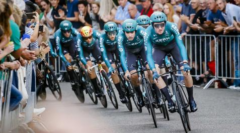 KPharma El equipo del Kern Pharma, en la contrarreloj inaugural de la Vuelta a España en los Países Bajos en su primera participación.