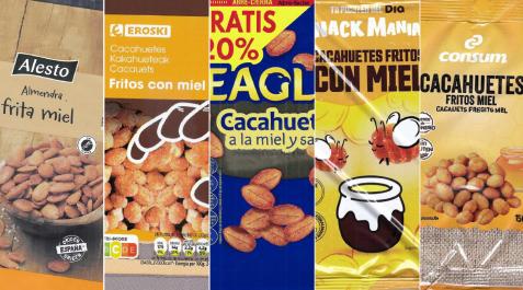 frutos-secos Marcas de bolsas de frutos secos en los que se han encontrado cuerpos metálicos