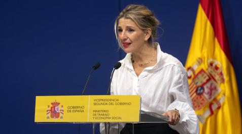 La vicepresidenta segunda y ministra de Trabajo y Economía Social, Yolanda Díaz, durante una rueda de prensa La vicepresidenta segunda y ministra de Trabajo y Economía Social, Yolanda Díaz, durante una rueda de prensa