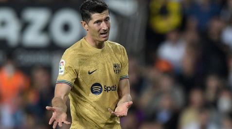 Robert Lewandowski, jugador del Barcelona, reaccionando a una jugada Robert Lewandowski, jugador del Barcelona, reaccionando a una jugada