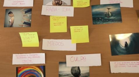 Terapia por una pérdida por suicidio Hilo de post-it e imágenes que reflejan algunos hitos del duelo por una pérdida por suicidio.