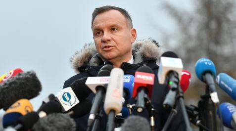 polonia-presidente-duda El presidente polaco, Andrzej Duda, ofrece una rueda de prensa en la localidad donde impactó el misil