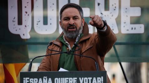 abascal-vox El líder de Vox, Santiago Abascal, interviene durante la protesta por la derogación del delito de sedición en Madrid