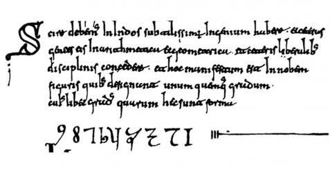 Primera representación de los números arábigos en Occidente, en el Codex Conciliorum Albeldensis seu Vigilanus Crónica albeldense