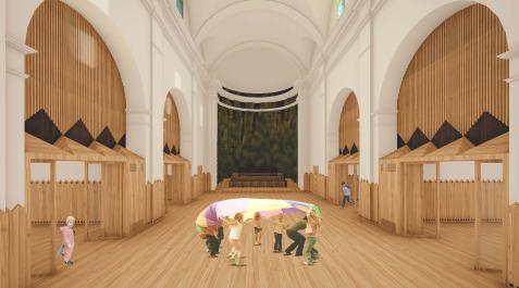 2022P_ L_ TUDELAT_ (36449904) Imagen virtual de cómo quedará el interior de la antigua iglesia de San Nicolás tras su rehabilitación