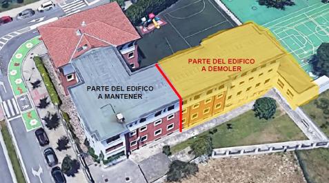 SagradoC Plano del proyecto con la patre que se derribará del aniguo Sagrado Corazón de Jesús y María.