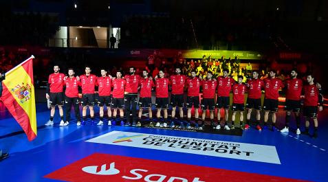 Balonmano La selección española de balonmano posa antes de un partido del TIE 2023.