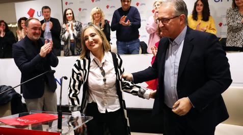 CIbarrola De izda. a dcha., Javier Esparza, Cristina Ibarrola y Enrique May durante el Consejo Político de UPN de este viernes, 13 de enero.