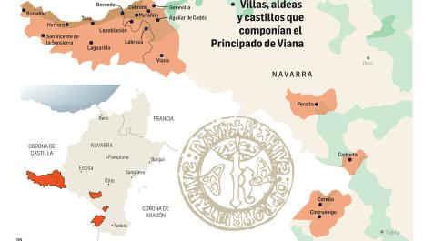 Mapa de las villas y aldeas que componían el Principado de Viana en 1423.