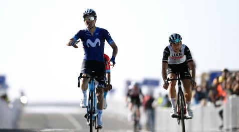 guerre Ruben Guerreiro, en el momento de ganar la etapa del Saudi Tour.