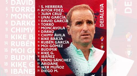 ConvocatoriaOsasuna Lista de Jagoba Arrasate para el Valladolid-Osasuna de la Jornada 21.