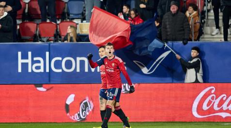 Aimar Oroz celebra un gol en un partido de esta temporada