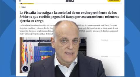 Javier Tebas durante las explicaciones del 'caso Negreira' Javier Tebas durante las explicaciones del 'caso Negreira'