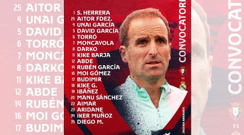 Osasuna - Real Madrid Convocatoria de Jagoba Arrasate para el encuentro de la Jornada 22 contra el Real Madrid.