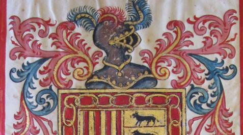 Escudo pintado sobre pergamino en la ejecutoria de higalguía de Miguel de Iriarte, 1738. Archivo de las Benedictinas de Corella Escudo pintado sobre pergamino en la ejecutoria de higalguía de Miguel de Iriarte, 1738. Archivo de las Benedictinas de Corella