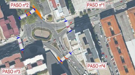 pasos_cebra_rotonda_San_Jorge Ubicación de los cuatro nuevos pasos de peatones semaforizados en el entorno de la rotonda de San Jorge