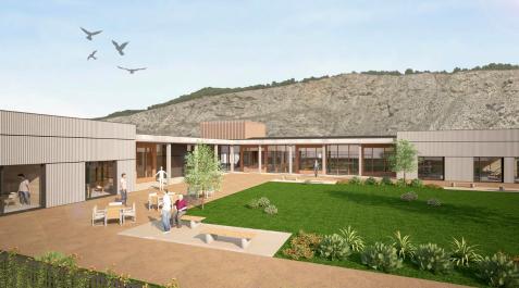 Recreación del futuro centro de día que se va a construir en Azagra y que contará con una zona ajardinada Futuro centro de día