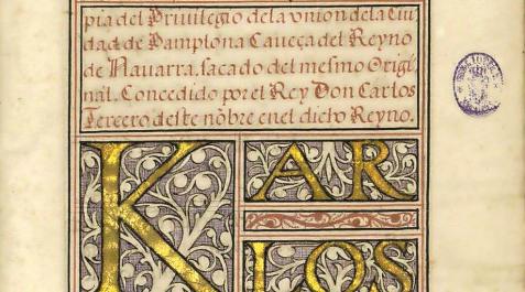 Primera página de la copia de 1588 del Privilegio de la Unión, en la Biblioteca Nacional Primera página de la copia de 1588 del Privilegio de la Unión, en la Biblioteca Nacional