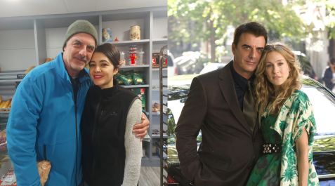 Montaje Chris Noth A la izda.: Chris Noth junto a Mari Luz en Panadería López. A la dcha.: el actor junto a Sarah Jessica Parker