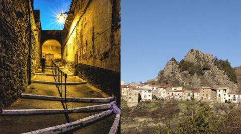 Mendavia y Petilla de Aragón Una calle del casco urbano de Mendavia y vista general de Petilla de Aragón