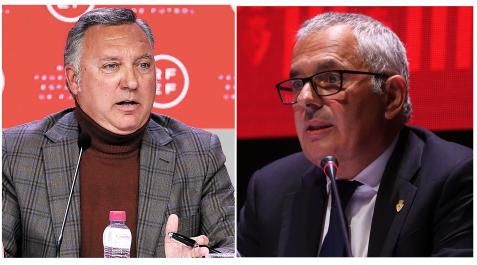 Guerra entre Osasuna y el arbiytraje Luis Medina Cantalejo, presidente del Comité Técnico de Árbitrois (izda.) y Fran Canal, director general del Club Atlético Osasuna (dca.)