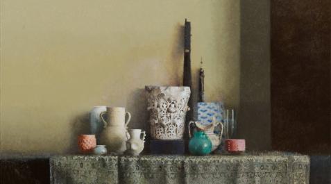 Uno de los bodegones que identifican al pintor malagueño, una de las obras de la exposición Realidad poética en la pintura de Pedro Escalona Uno de los bodegones que identifican al pintor malagueño, una de las obras de la exposición Realidad poética en la pintura de Pedro Escalona