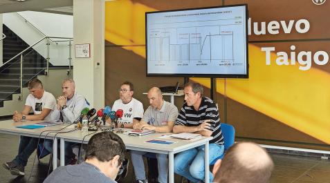 Los representantes del comité de empresa de Volkswagen Navarra, en su rueda de prensa del pasado viernes Los representantes del comité de empresa de Volkswagen Navarra, en su rueda de prensa del pasado viernes