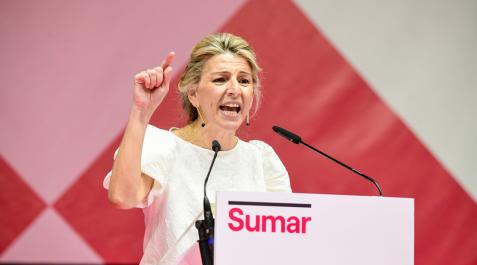 yolanda diaz sumar a vicepresidenta segunda del Gobierno, Yolanda Díaz durante la presentación este domingo de su candidatura de Sumar a las elecciones generales en el polideportivo Magariños de Madrid