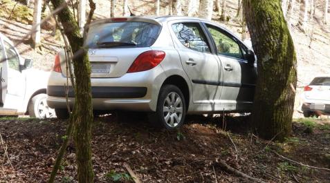 Eugi2 El coche fue arrastrado cinco metros hasta que lo detuvo un árbol