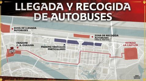 AutobusesOsasuna Llegada o salida de los autobuses en Sevilla para la final de la Copa del Rey