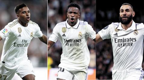 DelanteraMadriod De izda. a cha., Rodrygo, Vinicius y Benzema