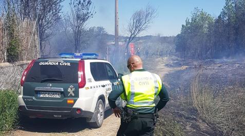 incendio-corella Un agente de la Guardia Civil en el lugar del incendio que provocó el detenido en Corella