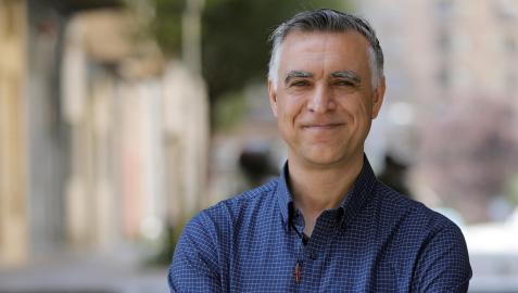 El sacerdote trinitario Pedro Huerta Nuño, el lunes, durante su visita a Pamplona