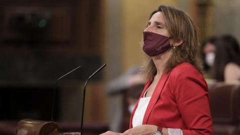 La ministra para la Transición Ecológica, Teresa Ribera, interviniendo en el Congreso de los Diputados