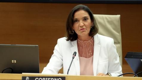 La ministra de Industria, Comercio y Turismo, Reyes Maroto, durante la comparecencia ante la Comisión de Industria, Comercio y Turismo del Congreso