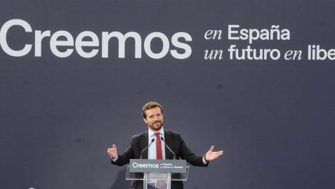 Pablo Casado, durante su intervención en la convención nacional del partido este martes en Valladolid